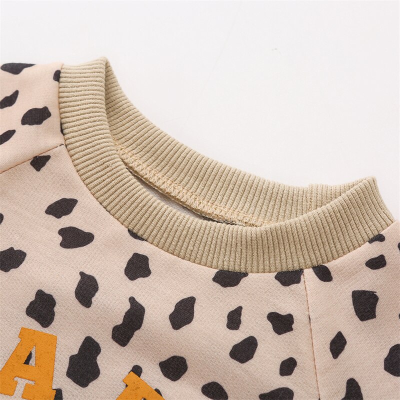 Sweat-shirt imprimé léopard pour bébé fille et garçon de 0 à 3 ans, haut ample à manches longues et col rond, avec lettres imprimées, à la , automne