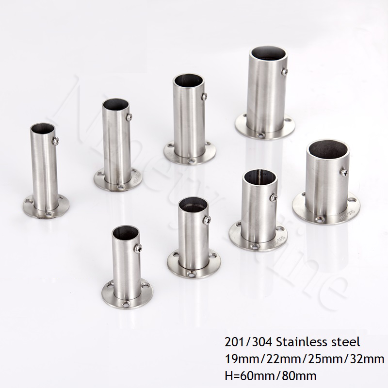 2Stck 201 304 Edelstahl 60mm 80mm Hoch hohe Flansch Halfter Halterung Schrank Stange Zauberstab Boden 19mm 22mm 25mm 32mm Rohr
