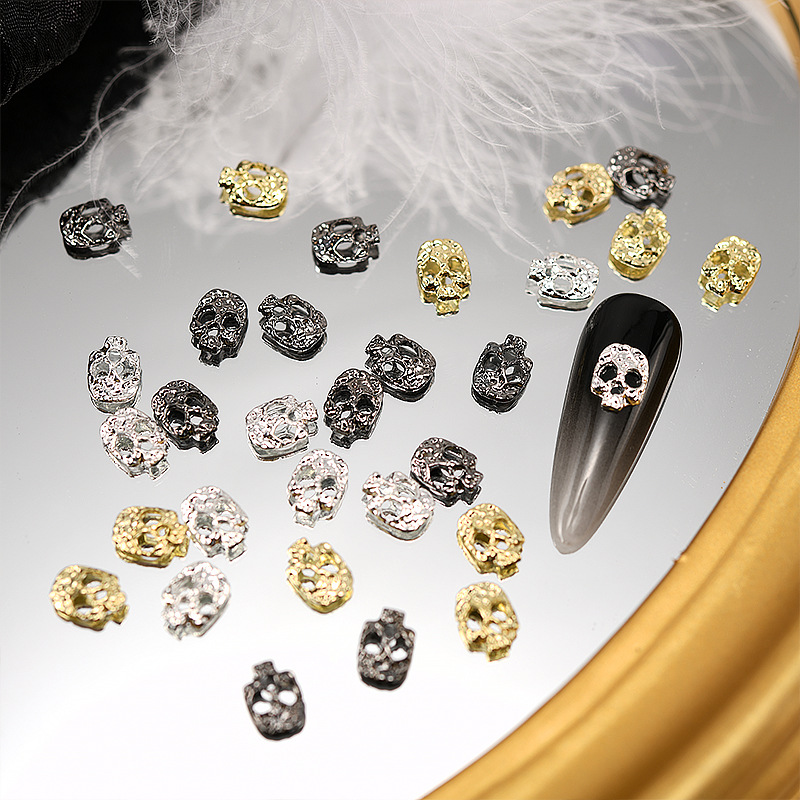 20 piezas para manicura de Halloween, dijes de Calavera, araña con diamantes de imitación, esqueleto Vintage de aleación de mano, joyería artesanal