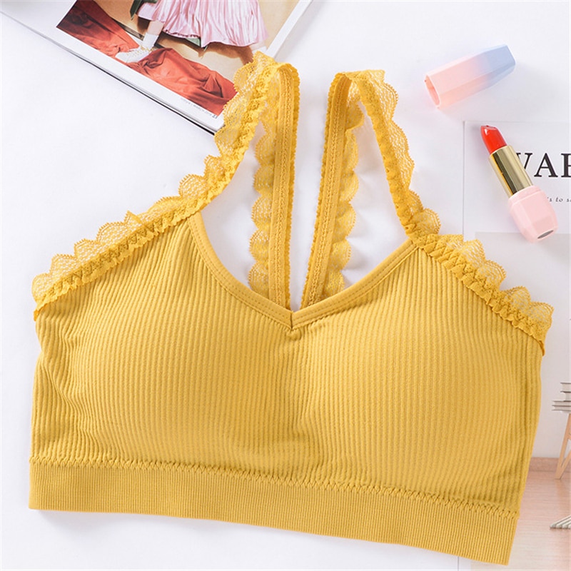 Lace Beauty Back Bra Thread Wrap-around Strapless Bralette Wire Free Chest Pad Sports Brassiere