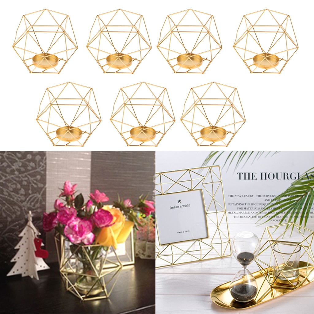 7 st metall geometrisk struktur guld handgjord värmeljusstake romantisk hem middag bröllop dekoration