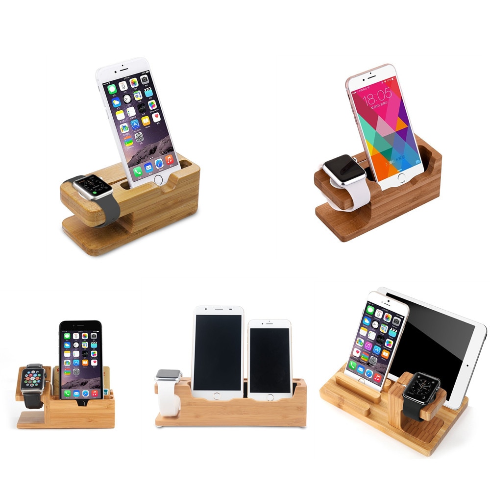 Wooden Charging Dock Station Multi-Function for Mobile Phone Holder Stand Bamboo Charger Stand Base For Apple Watch iPad iPhone