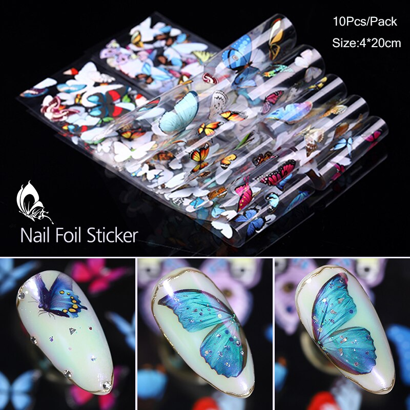 10 Stks/set Nail Stickers Kleurrijke Holographics Vlinder Transfer Stickers Nail Folies Decals Diy Nail Art Decoratie: 10pcs-2