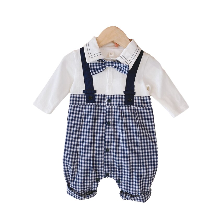 herbst Baby Junge Band Gefälschte Zwei-Stück Plaid Lange Ärmeln Krabbeln Kleidung Baby jungen kleidung: 12m