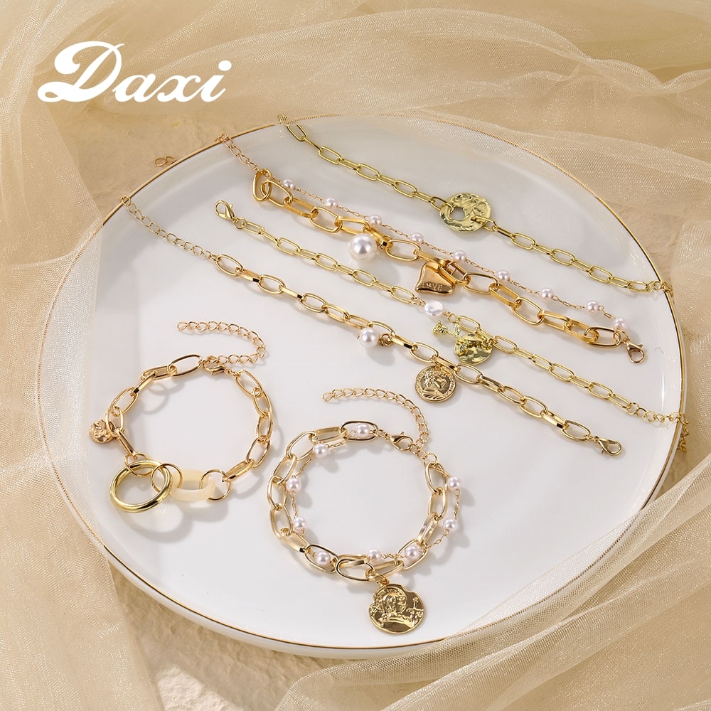 DAXI Boho Braccialetti D'oro per Le Donne Della Perla di Modo punk Della Catena Del Braccialetto Delle Donne Accessori Dei Monili per Le Donne del Regalo Del Braccialetto Pendenti E Ciondoli