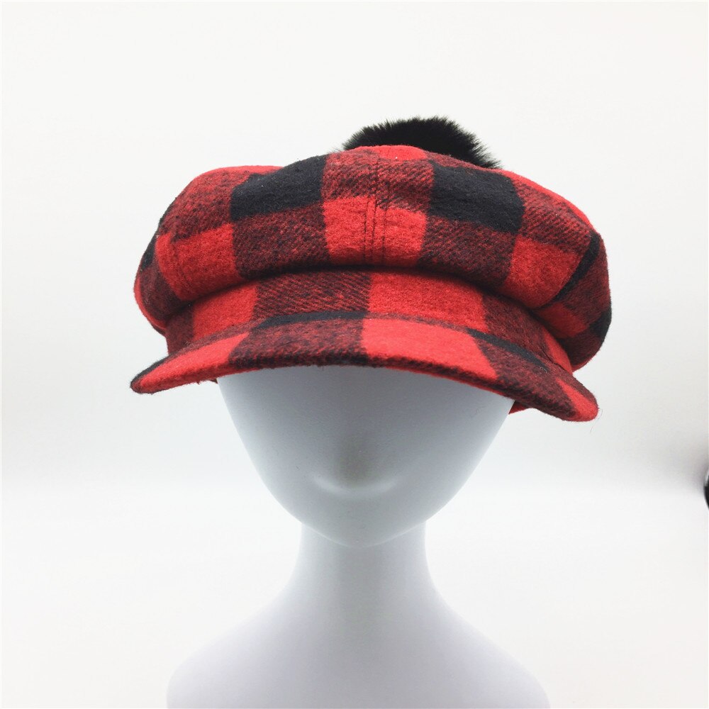 Women Plaid Baker Boy Hat Removable Faux Fur – Grandado