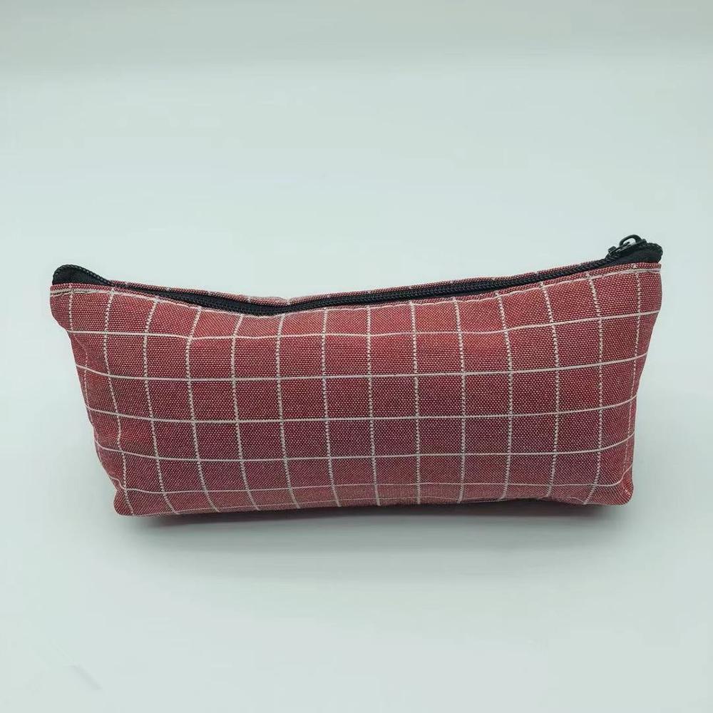simple pencil case canvas small plaid pen case school pencil case small object storage bag stationery bag: D-a195c