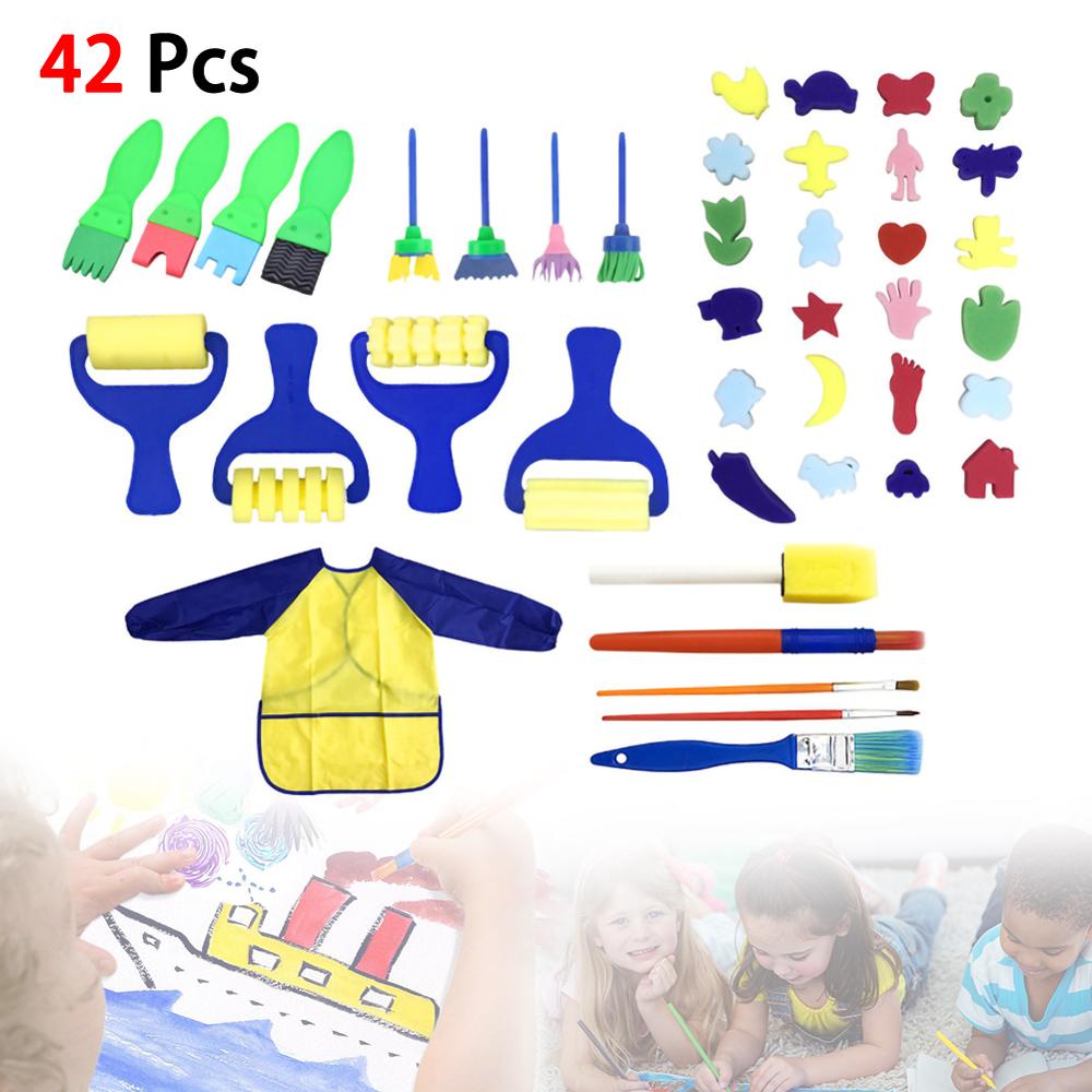 42PC Children Learning Toys Washable Finger Paint Brush Set Art Craft Supplies Suitable for 3 4 5 6 Years Old Children Preschool
