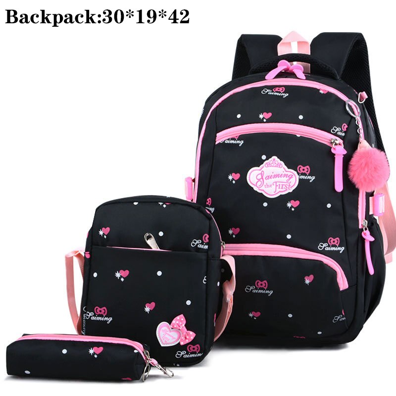 3 Set Waterdichte Schooltas Mode School Rugzak Canvas Schoudertassen Afdrukken Meisjes Schooltassen Mochilas Kinderen Kids Bag: 8878 black