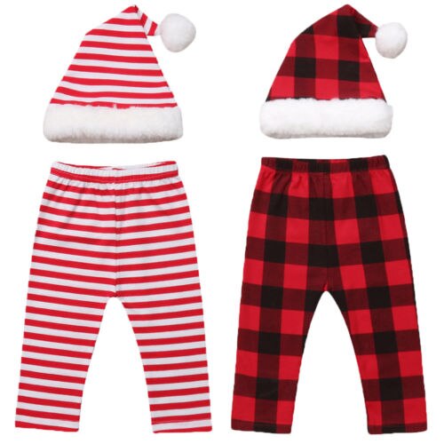 Christmas Baby Costumes Newborn Toddler Girls Boys Santa Hat+Plaid Striped Red Pants Outfits Photo Props Baby Pants