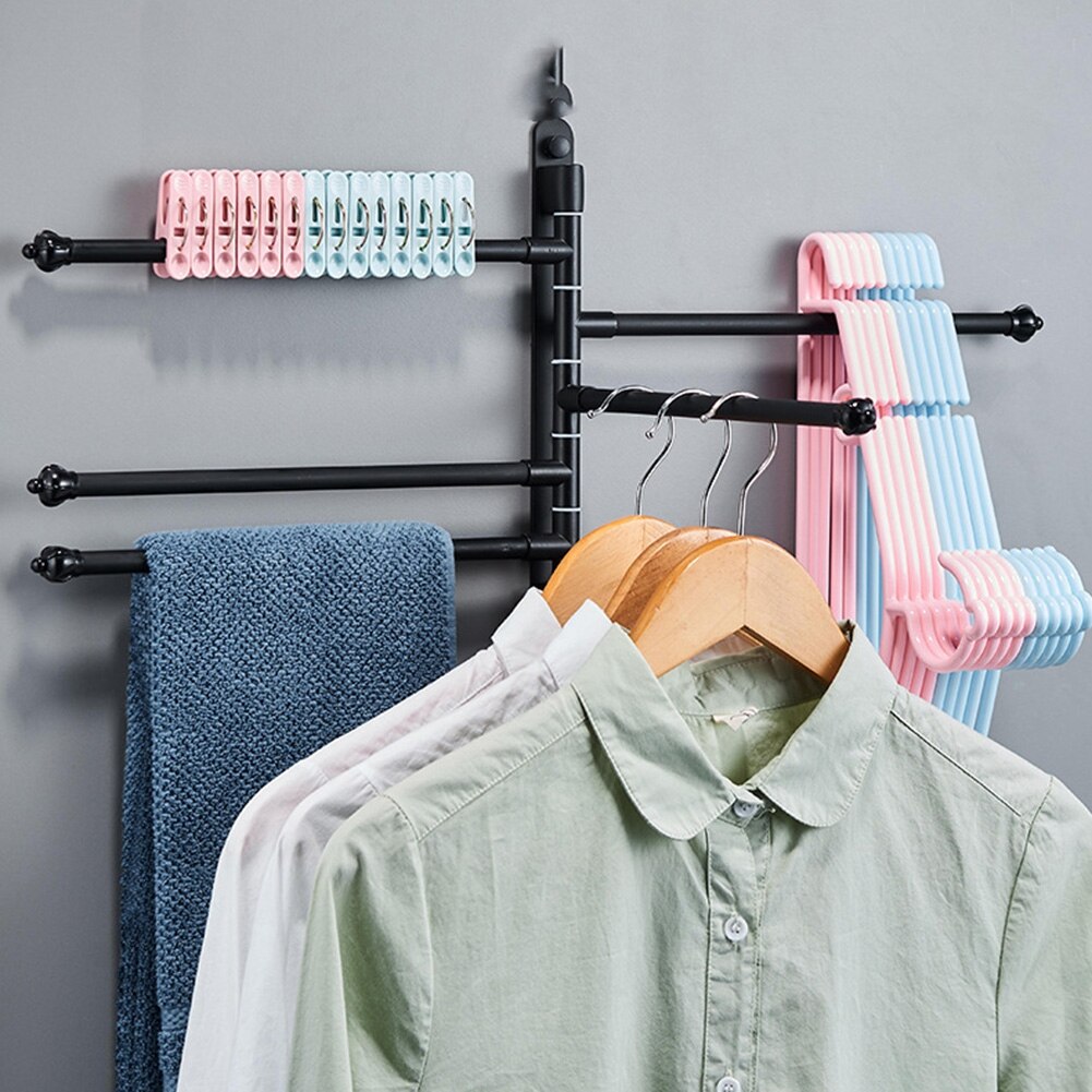 Bathroom Space Rotating Towel Rack Rail Holder Black Swivel Rotating Towel Bars Racks Wall Hanger Fixture Space Saving Hardware