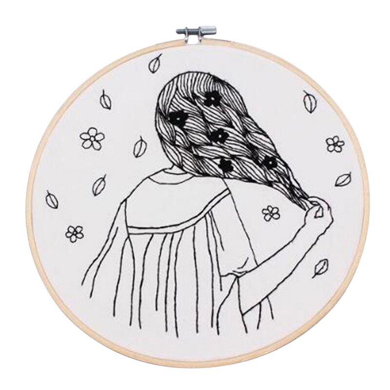 DIY Stamped Embroidery Starter Kit With Sketch Pattern Embroidery Cloth Color Threads Tools Kit: Style 4