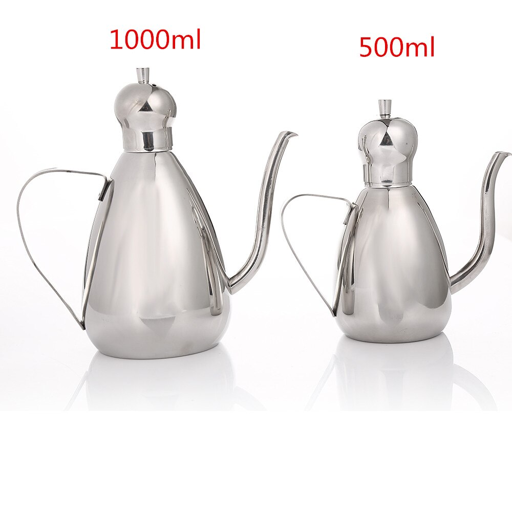 Realand Classic Premium Rvs Olijfolie Dispenser 500/1000 ml Lekvrije Olie Drizzler Azijn Pot Kan Fles Cruet