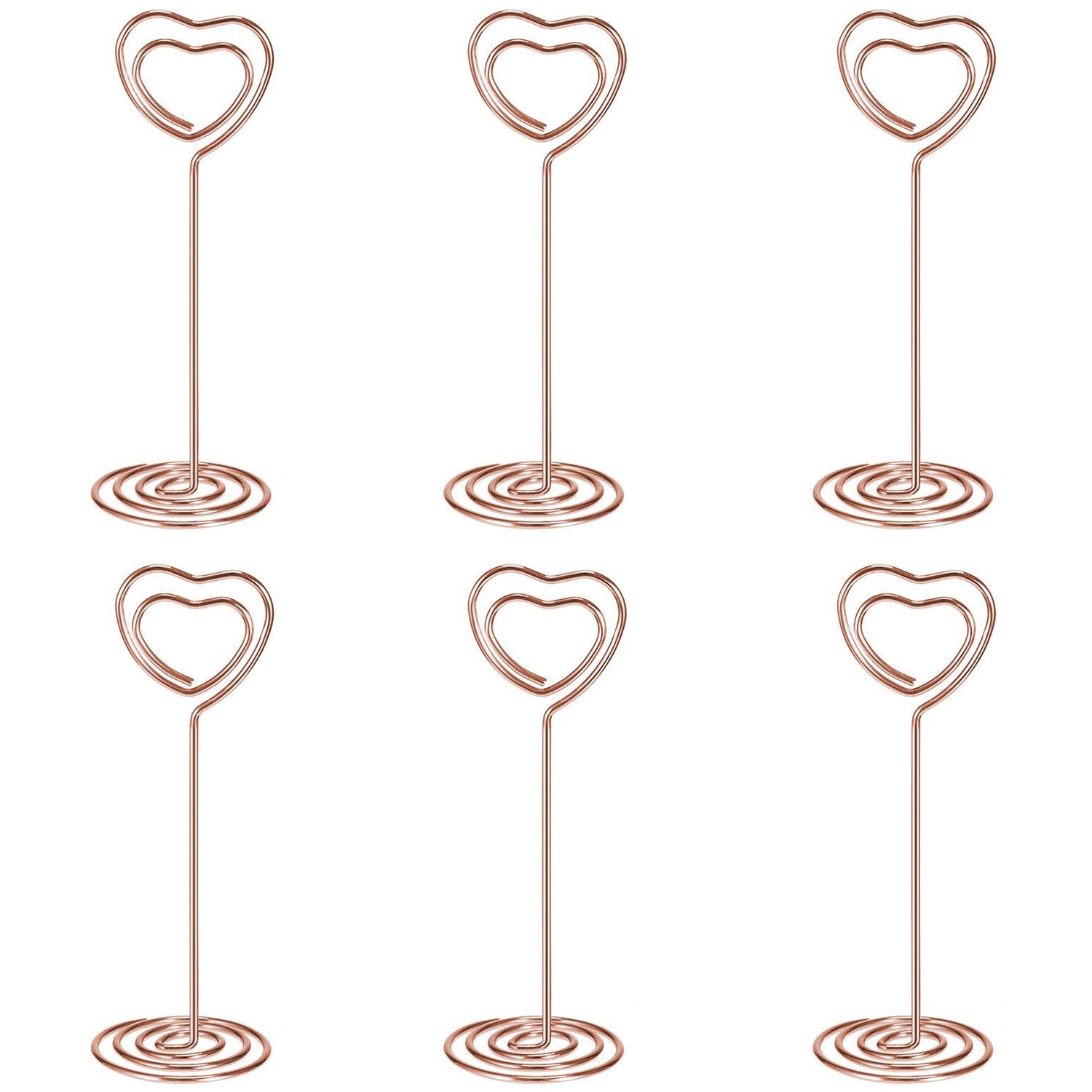 24 Pack of Table Number Card Holders Photo Holder Stand Place Card Paper Menu Clips Holders, Heart Shape (Rose Gold)