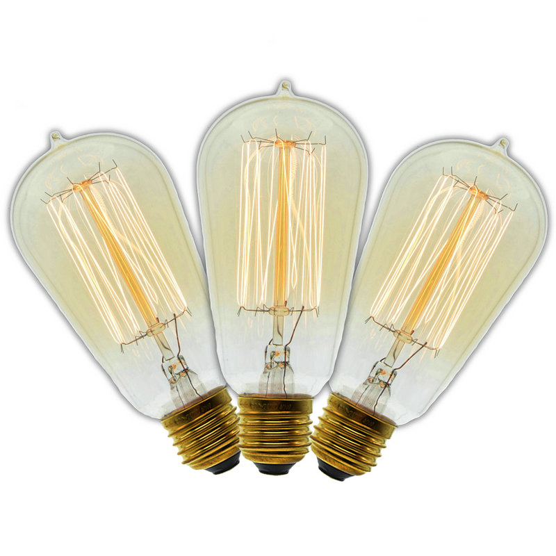 ! 3 Pcs/Lot Handmade Edison Lamps Carbon Filament Clear Glass's Edison Retro Vintage Incandescent Bulb 40W/60W 220V E27: Default Title