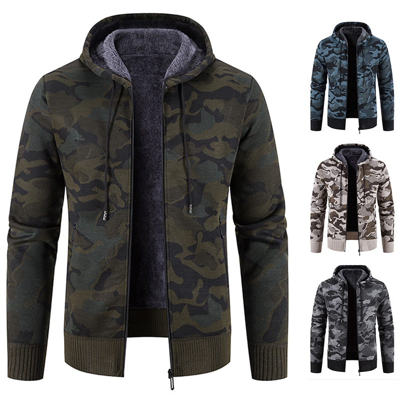 Sudaderas con capucha de invierno para Hombre, suéter de punto, abrigo con cremallera, chaqueta de camuflaje Y2K, sudaderas de lana con cremallera, abrigo abierto, ropa para Hombre