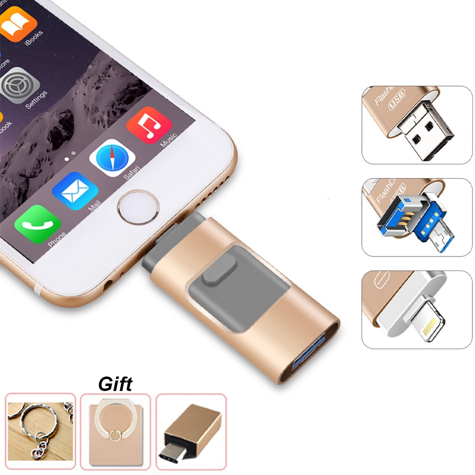 Supersonic 3 in 1 Draagbare Slimme Telefoon iphone USB Flash Disk met 8 Pin/Micro USB Plug/USB 128GB 64GB 32GB Pen Drives