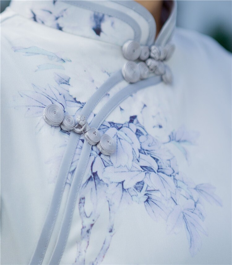 Nieuwkomers Korte Cheongsam Chinese Traditionele Kleding Oosterse Jurken Bloem Afdrukken China Tang Pak Qipao