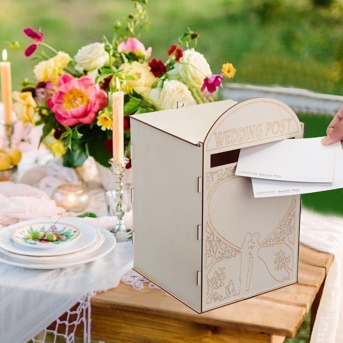 DIY Wooden Wedding Supplies Mailbox Royal Mail Style Ornaments Wedding Post Box Card Boxes With a Key