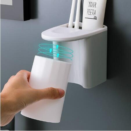 punch-free toothbrush holder automatic toothpaste dispenser and cup wall-mounted washing and storage rack bathroom set: 1 cup Gray