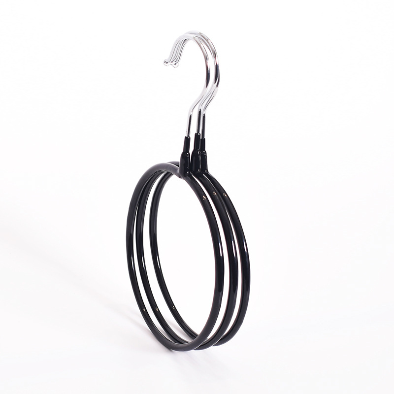 Metal Multifunctional Clothes Hanger Round Ring Silk Scarf Storage Rack Shelf Toroidal Hanger Tie Garment Towel Holder: Black