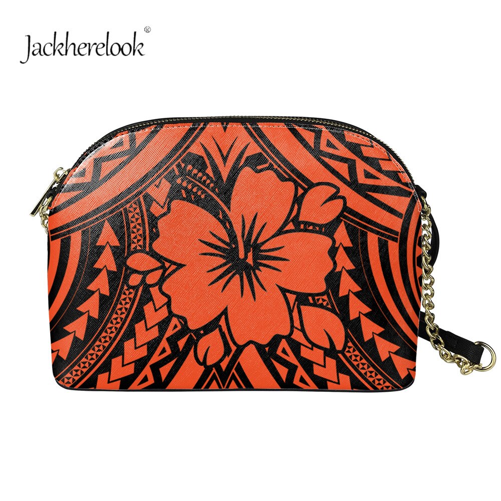 Jackherelook dames handtassen merk trendy crossbody tas polynesisch hibiscus patroon meisjes rits ketting crossbody tassen: Htae 1468 d 49