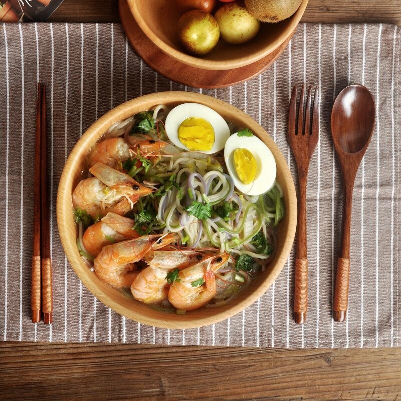 Natuurlijke Houten Lepel & Vork & Chopstick Diner Kit Rice Soepen Gebruiksvoorwerp Granen Handgemaakte Thuis Servies Servies Bestek Keuken