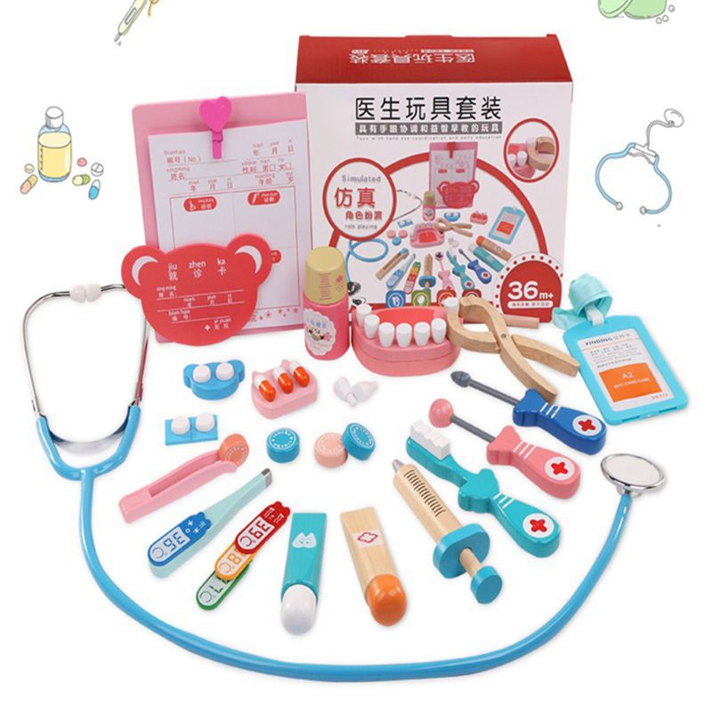 24 Pcs Tandarts Speelgoed Kinderen Pretend Doctor Set Houten Simulatie Tandarts Props