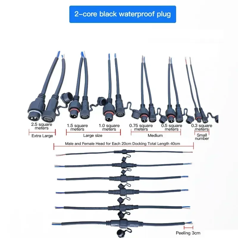 Ip68 2 3 4 5 -stifts 0.3/0.75/1.5 fyrkantig vattentät hane hona kabelkontakt kontakt förlängningsledning utomhus led-kabelkontakt