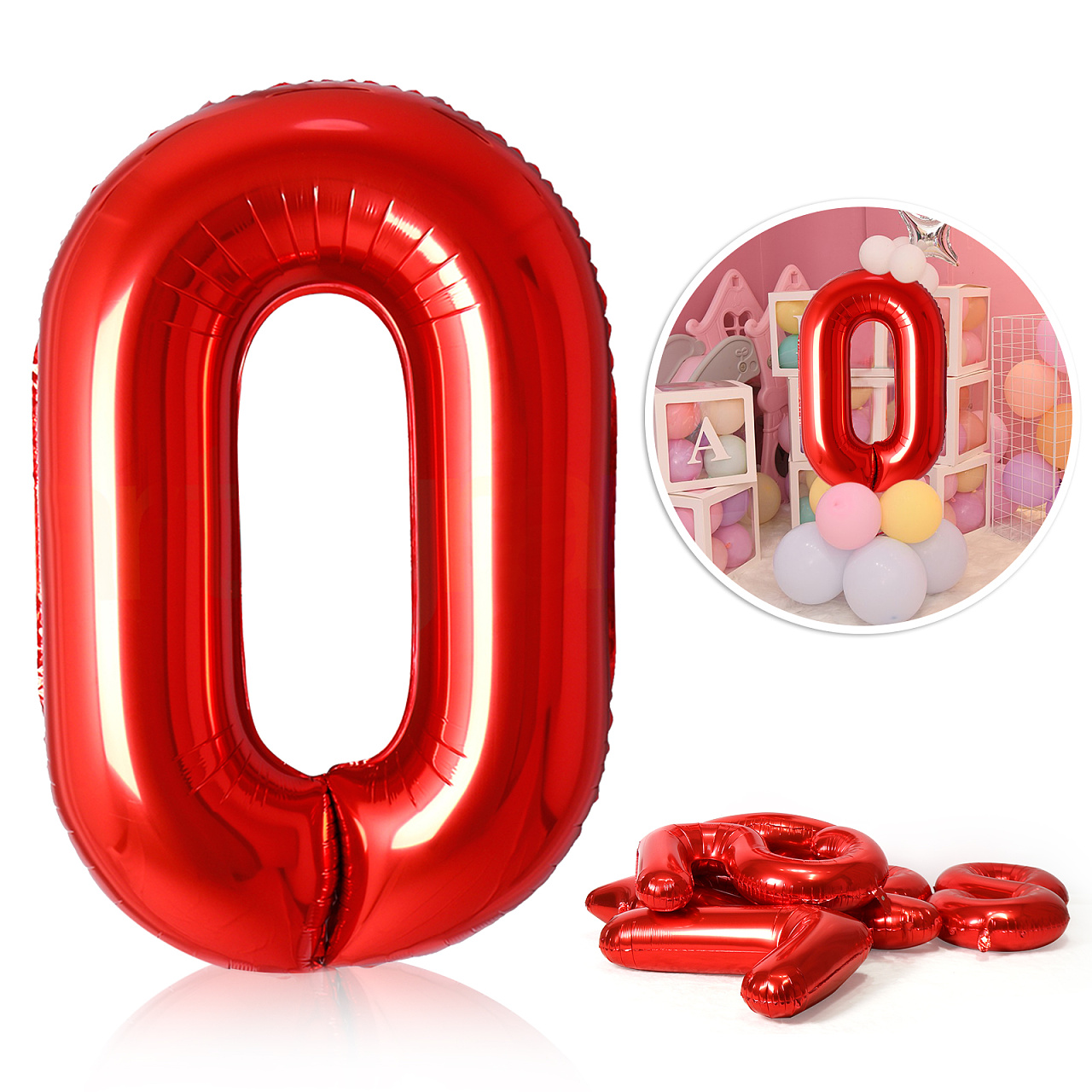 Globos de papel de aluminio rojo de 40 pulgadas, Globos con números de 0 a 9, decoración para de boda y feliz cumpleaños, Globos de figuras grandes para ducha: LASER