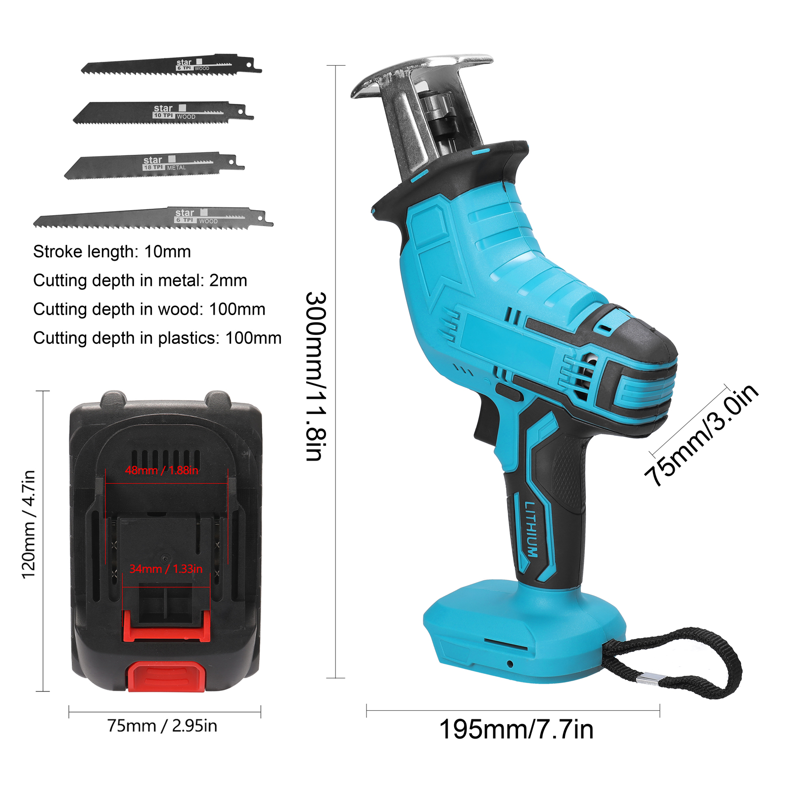Cordless Reciprocating Saw Adjustable Speed Electric Saber Saw Portable for Wood Cutting Chainsaw Cutting Reciprocating Saw