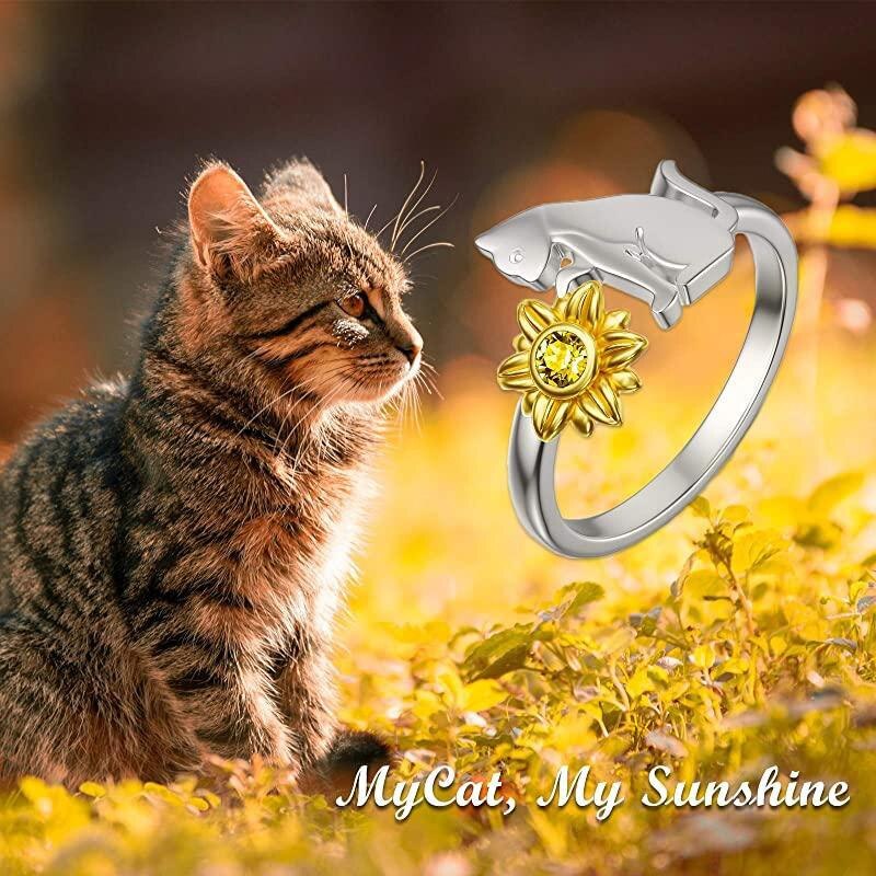 Niedliche sonnenblumen-katzenringe für damen und mädchen, mein sonnenschein-katzenring, hübsche tierringe, Party-Jahrgang-schmuck, anillos.