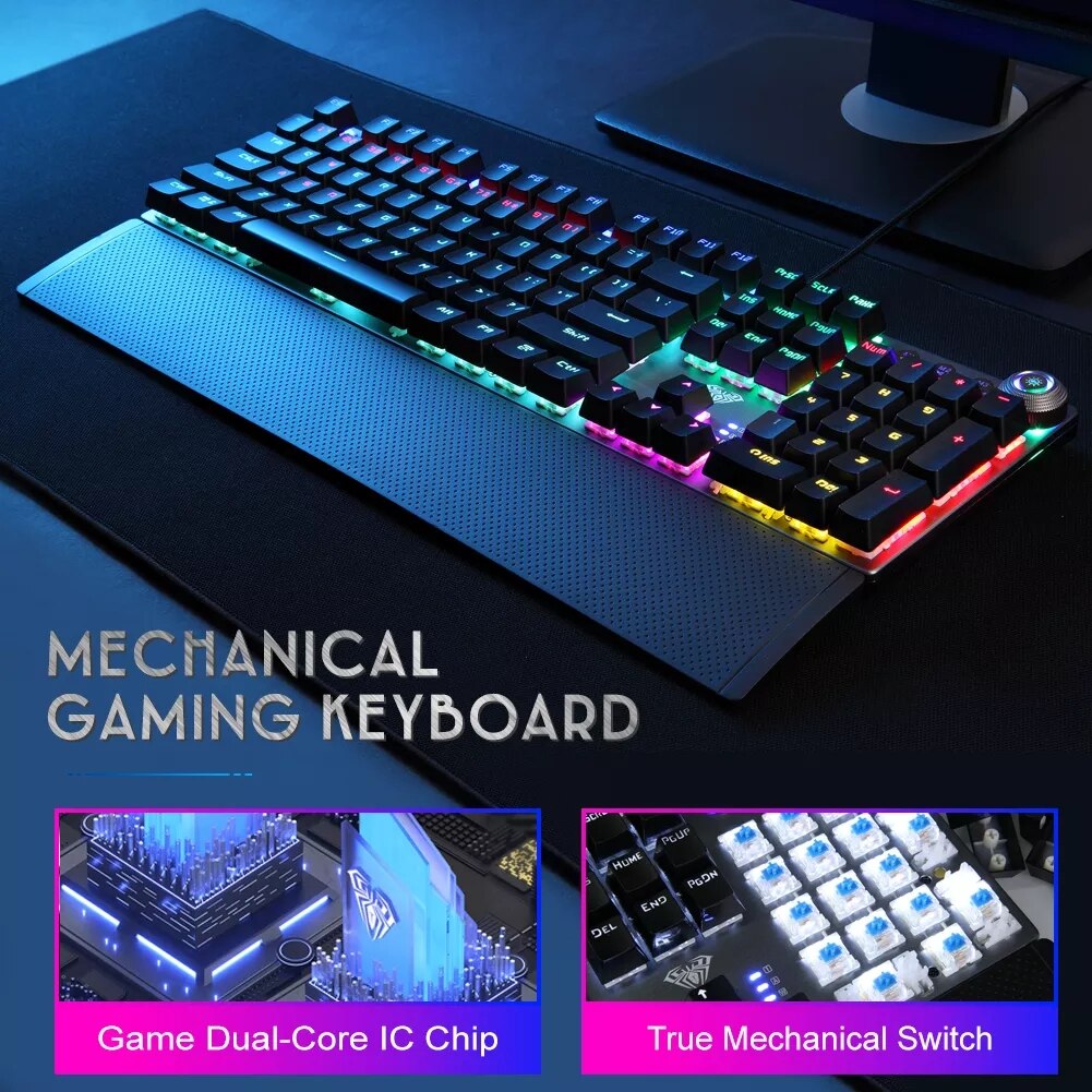 AULA F2058 Mechanical Gaming Keyboard 108 keys Anti-ghosting Wired Mixed 22 Backlits Keyboard with Hand Rest for Game Laptop PC