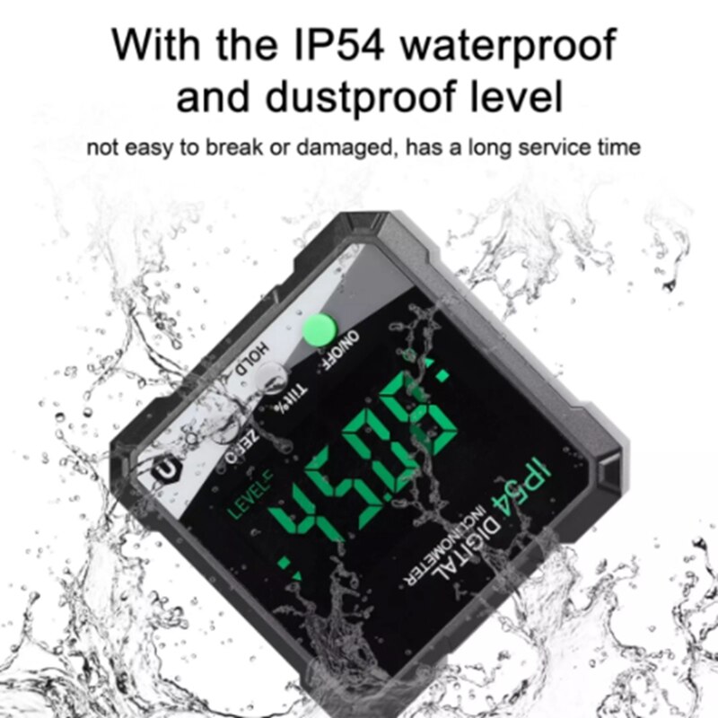 IP54 4X90°Digital Inclinometer LCD Backlight Protractor Slope Meter Angle Ruler Single-Side Electronic Goniometer