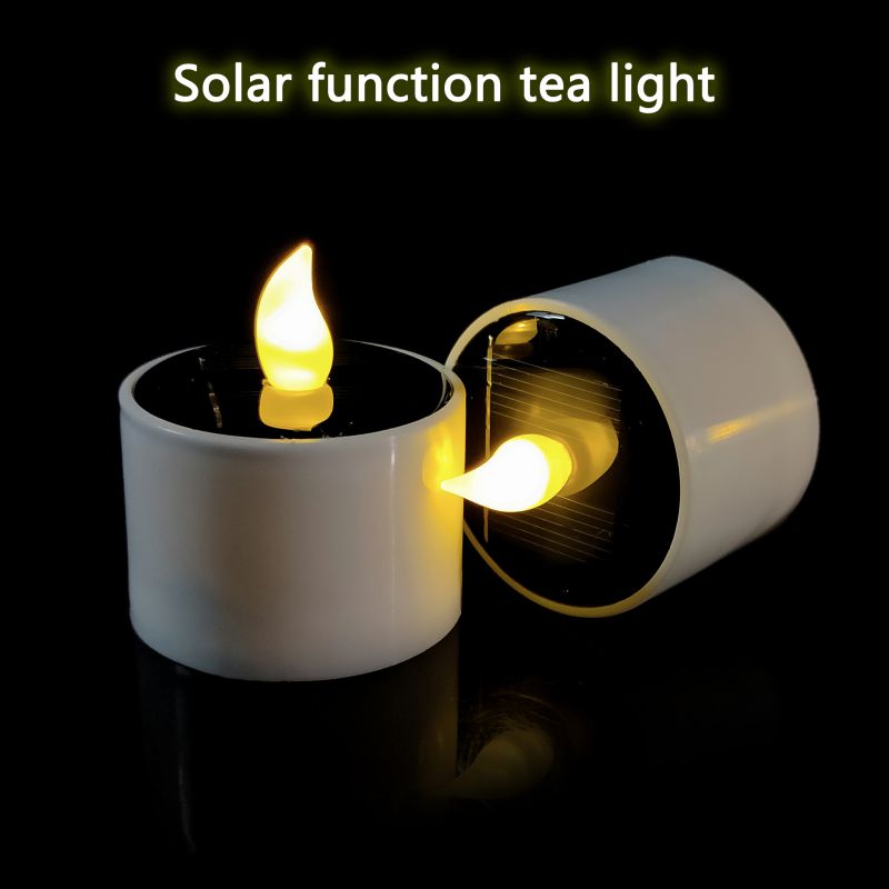 6 Stuks/partij Nieuw Type Geel Flicker Zonne-energie Led Light Kaarsen Vlamloze Elektronische Solar Led Nachtlampje Zonne-energie