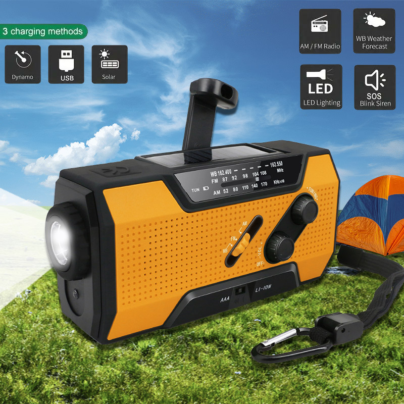 Wielofunkcyjne radio awaryjne AM/FM Przenośne radio Solor Hand Crank USB AA Baterie Ładowalna latarka Lampka do czytania Alarm SOS