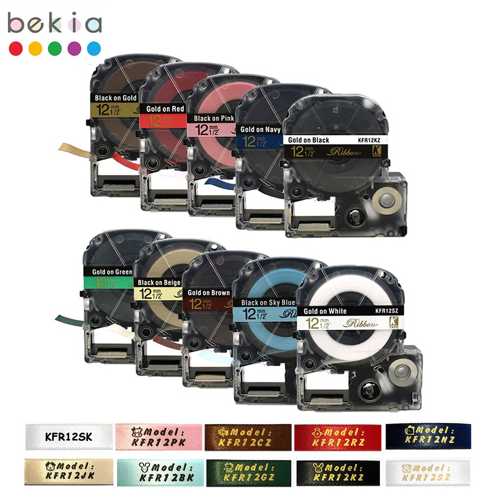 Satin Ribbon Labeling Tapes 12mm*5m SFR12BK SFR12PK SFR12KZ SFR12NZ SFR12RZ Compatible Epson KingJim Label Printer LW-300 LW-700