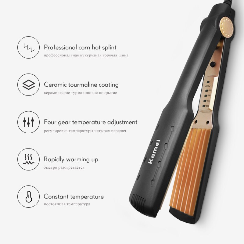Kemei-Rizador de pelo de turmalina, cerámica, maíz, plancha rizadora en , Control Digital de temperatura, herramientas de peinado DIY, 210-240V