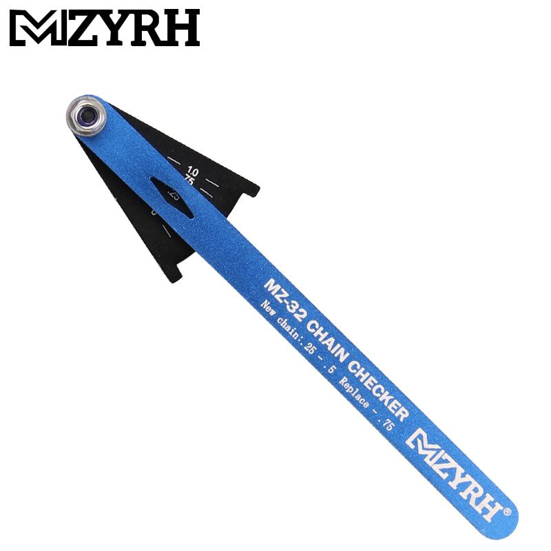 MZYRH-comprobador de cadena de bicicleta, herramienta indicadora de desgaste de cadena de bicicleta, medidor de cadenas multifuncional, medición para bicicleta de carretera y montaña: blue