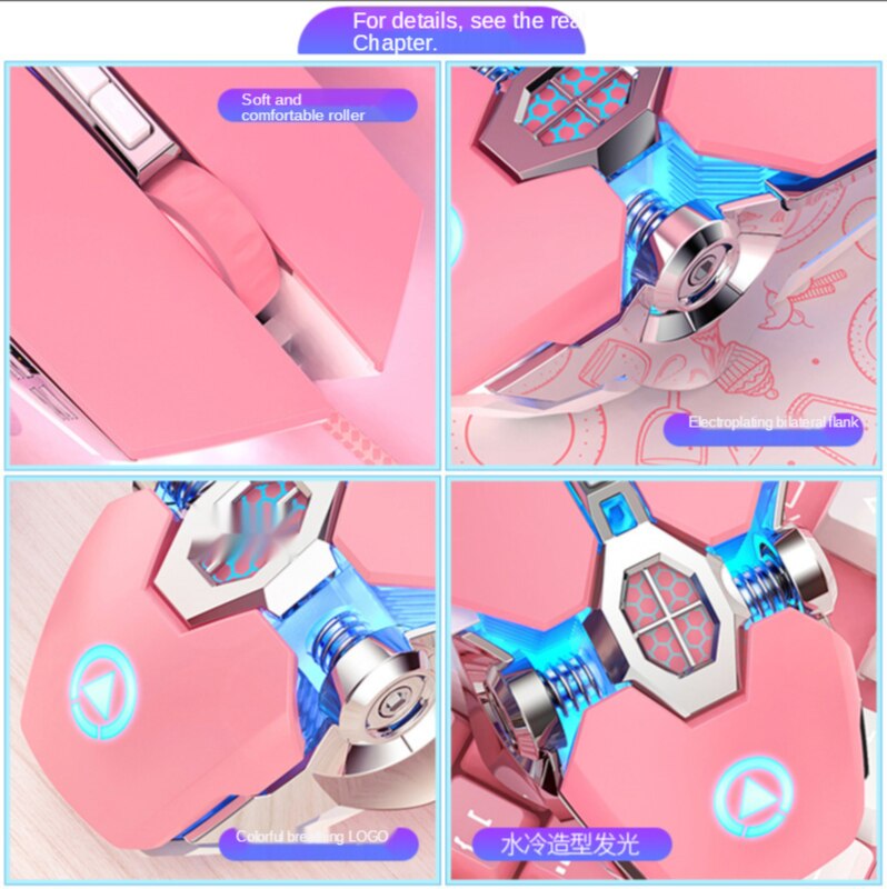 Cute girl mechanical gaming mouse pink mouse gaming dedicated wired silent office computer mouse 3200dpi Pink