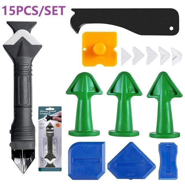 6In1 Silicone Caulking Finishing Sealant Grout Tool 14Pcs Caulk Nozzle Applicator Finisher Sealant Spreader Spatula Scraper Kit: 15PCS