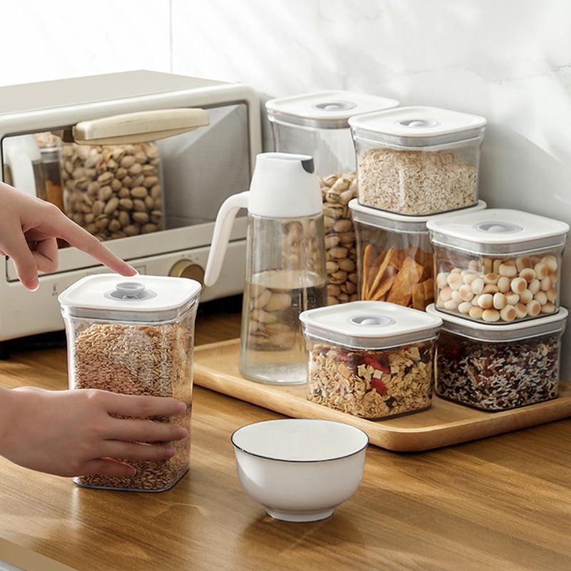 500-1500ML Airtight Cans Grain Storage Box Household Kitchen Food Grade Nuts Beans Grain Plastic Storage Storage Tanks Style