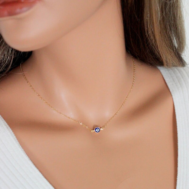 Eenvoudige Evil Eye Dunne Hanger Vrouwen Sieraden Ketting Turkse Lucky Goud Kleur Choker Ketting Vrouwelijke Dagelijkse Minimalistische