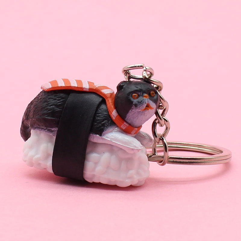 Neue Persönlichkeit Nette Cartooon PVC Katze und Sushi männer Schlüsselbund Auto Auto Metall Ring Anhänger Schmuck