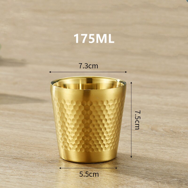 Insulation Anti-scalding Stainless Steel Cups Unbreakable Metal Drinking Beer Coffee Tea Cup Home Outdoor Activities BPA Free: Gold 175ML