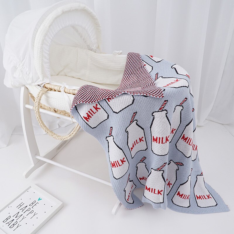 KlaringIns Katoen Gebreide Baby Blanke, herfst Winter Kinderwagen Deken Kinderen Patroon Cross/Clauds/Hart Beschikbaar 10 +: blue milk bottle