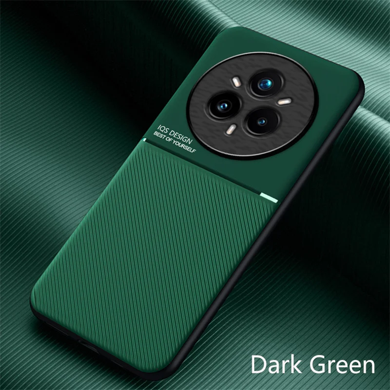 Voor Realme 14 Pro Plus 5g Case Luxe Zacht Leer Telefoon Gevallen voor Realme 14 pro plus Auto magnetische Houder Cover: green