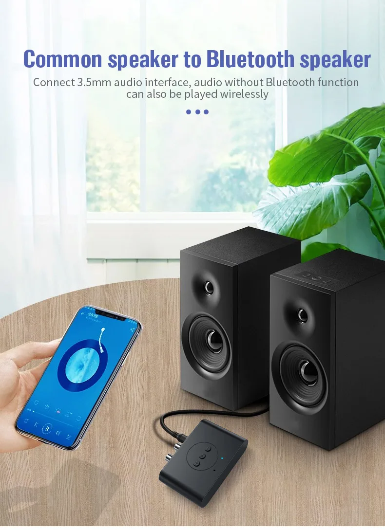 Receptor de Audio Bluetooth 5,0, disco U RCA, 3,5mm, 3,5 conector auxiliar, adaptador inalámbrico de música estéreo con micrófono para Kit de coche, amplificador de altavoz