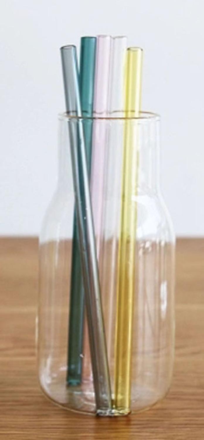 5 stk/ parti kreativt farvet gennemsigtigt glashalm høj temperaturbestandigt buet halmjuice drinkrør til smoothies: 5 lige strå