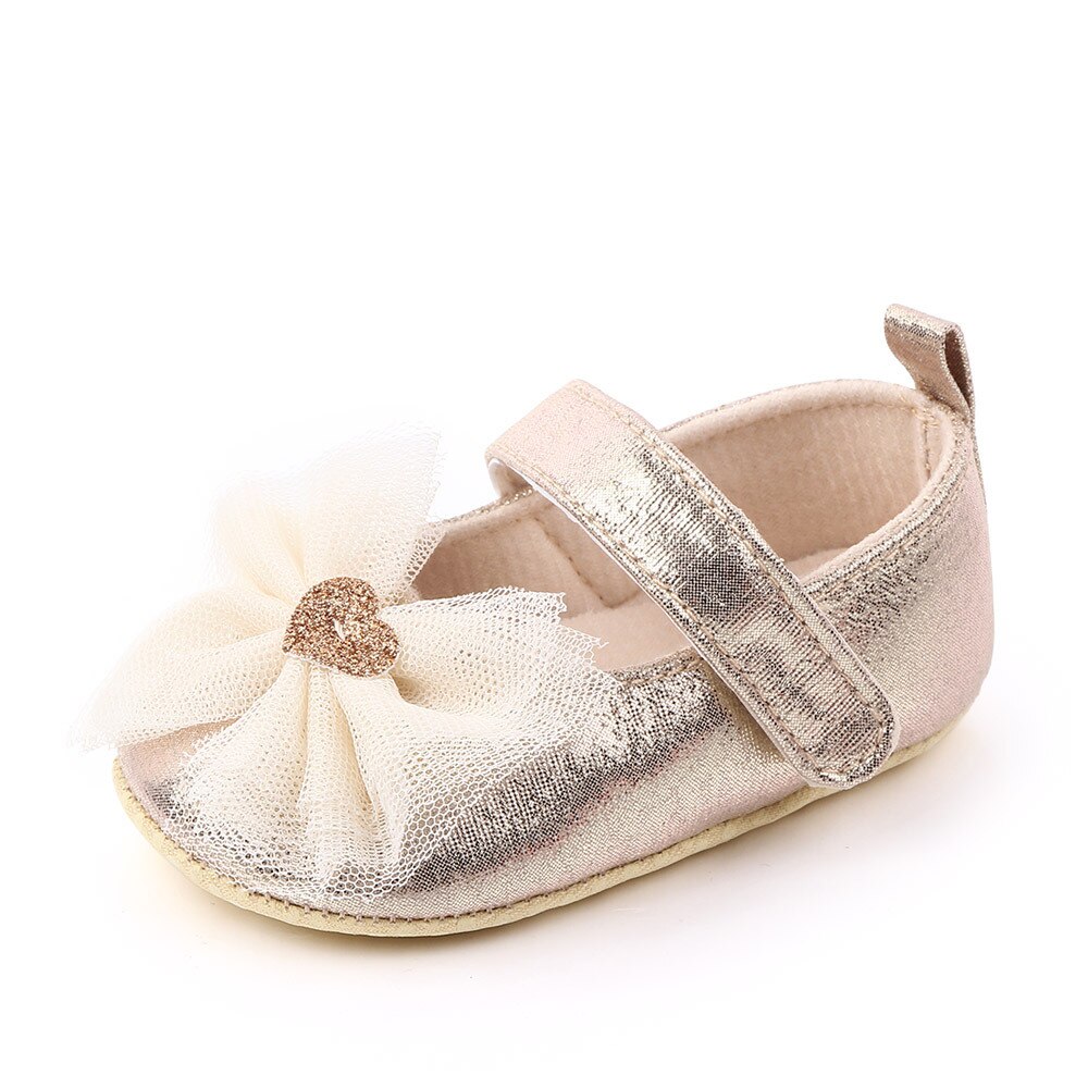 Spring / Autumn Infant Baby Girl baby Shoes princess Bow shoes soft bottom non-slip toddler shoes PU Leather First Walkers: gold / 2